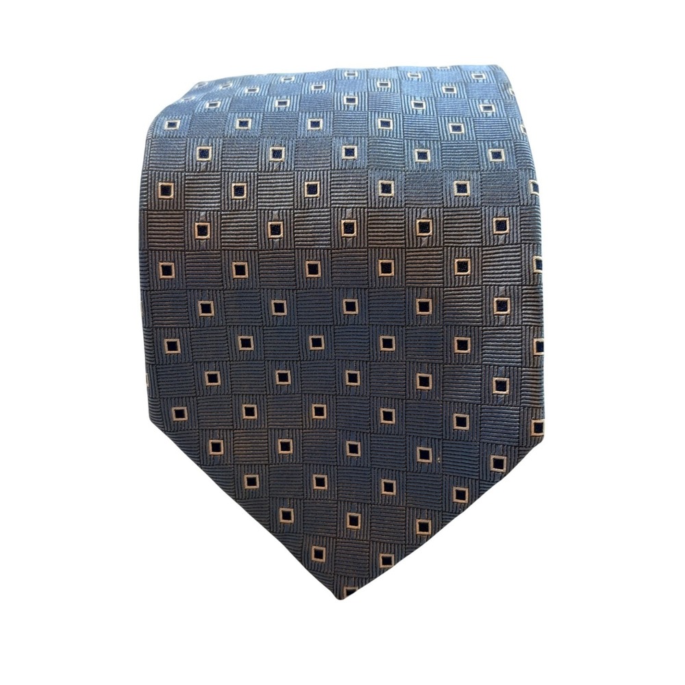 Zianetti Necktie Mens Blue Silver Geometric Square 100% Silk Made in Italy
